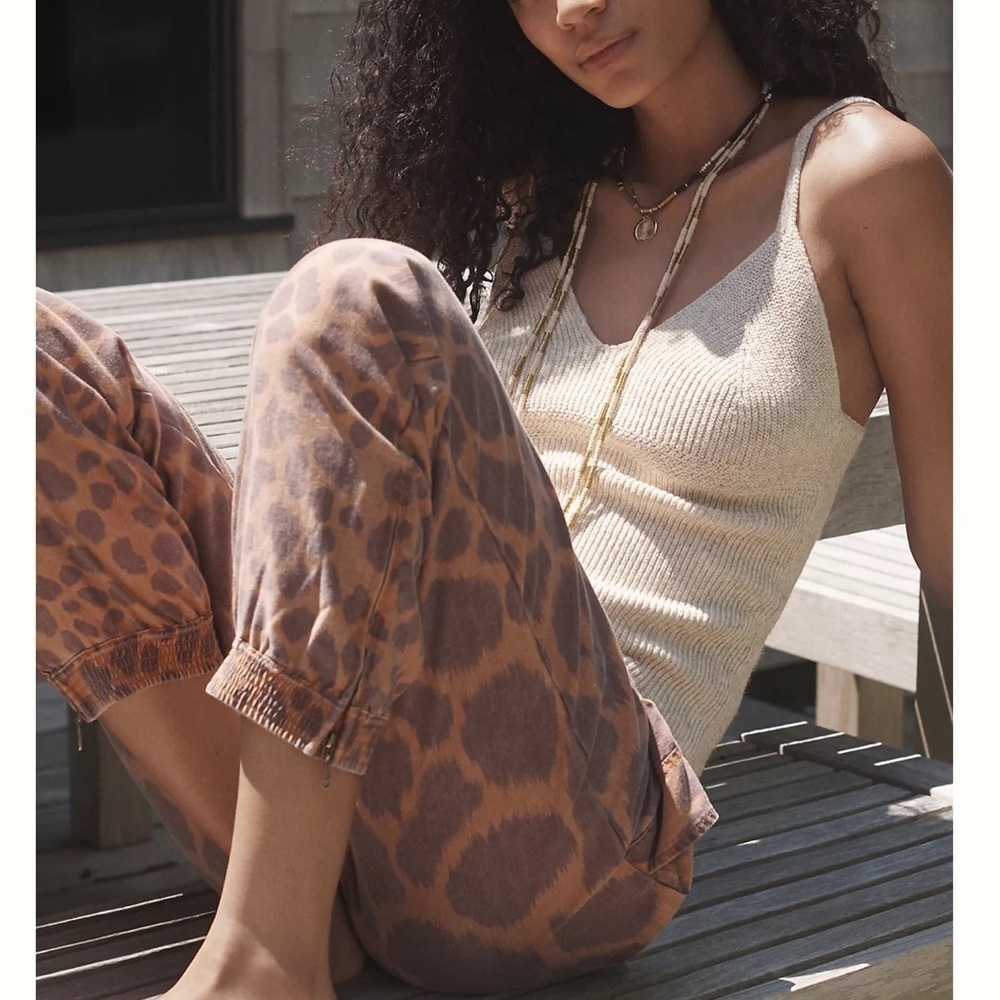 Anthropologie Tan Brown Tamarind Trouser Joggers Animal Print Size 8 petite